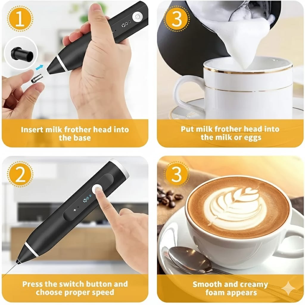 USB Rechargeable Coffee Frother – High-Speed Stainless Steel Beater